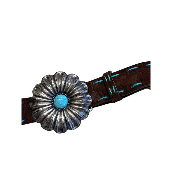 Streets Ahead vintage turquoise buckle southwestern leather suede belt medium - Picture 6 of 7